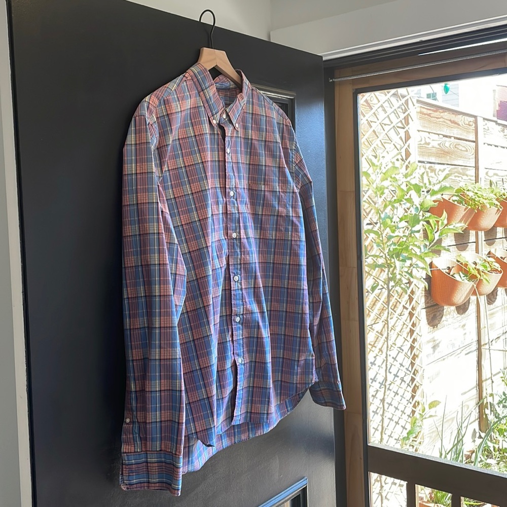 J. Crew Slim Secret Wash cotton poplin shirt pink and blue plaid - Size XL